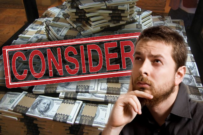 Consider Sign Guy Thinking and Stack of Money