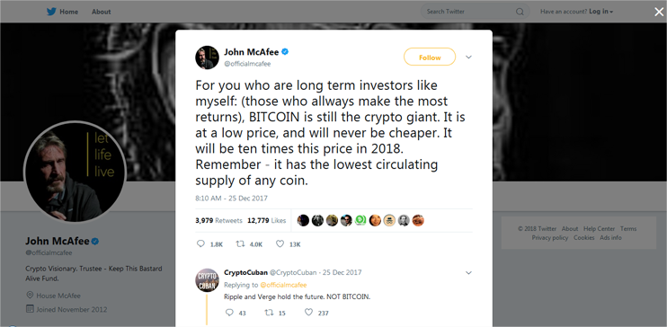 John McAfee Tweet